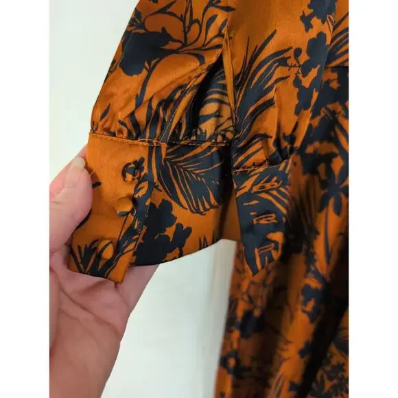 Future Collective Kahlana Barfieild Brown floral satin asymmetrical dress Large - Picture 7 of 9